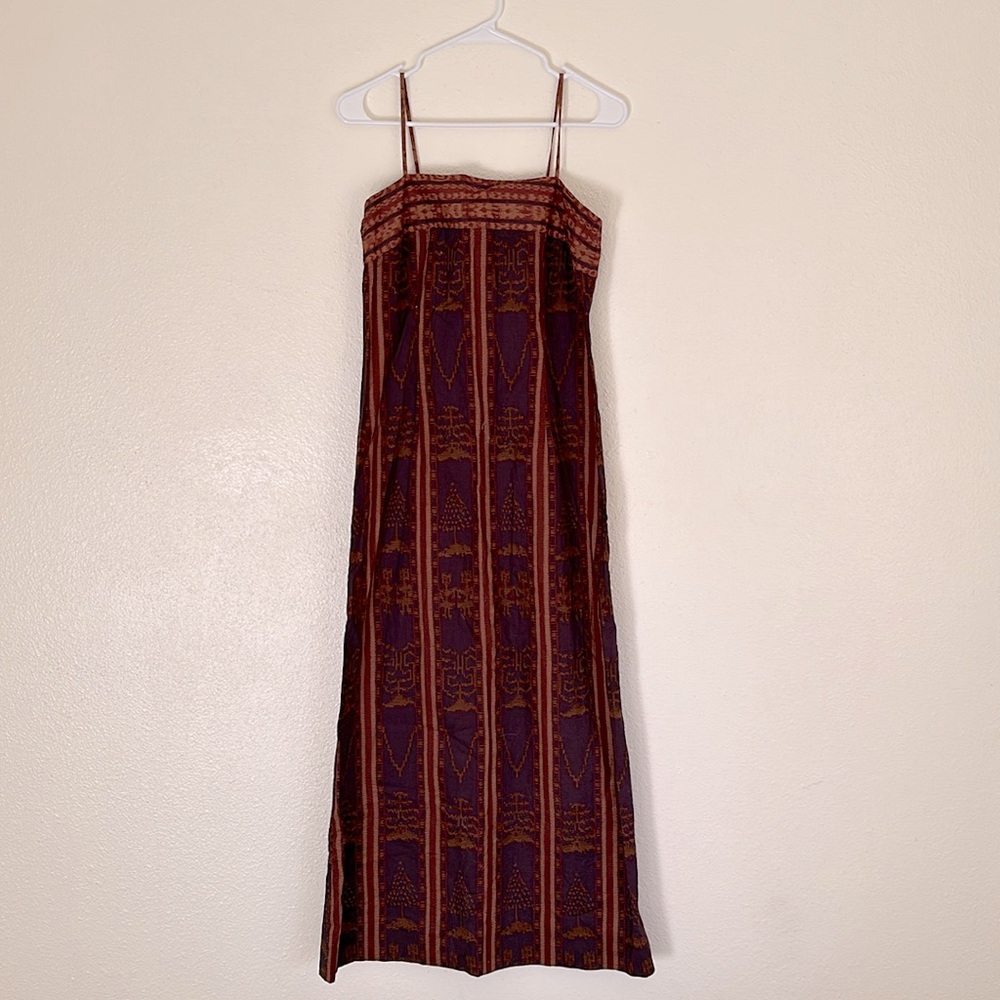 Peruvian Connection cotton ikat maxi dress sleeveless purple red sz 4